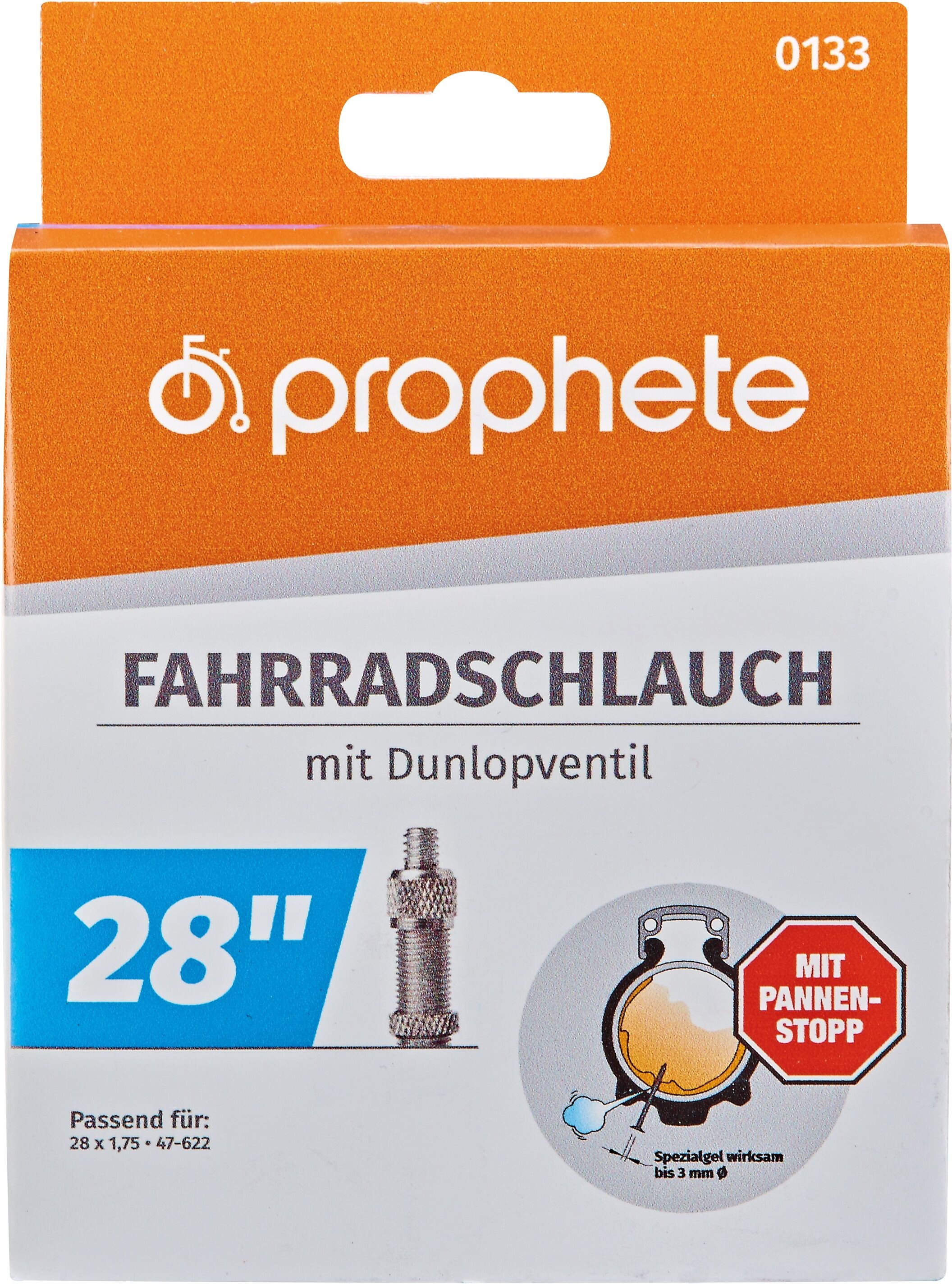Fahrradschlauch PROPHETE "für Reifengröße 28", schwarz, Fahrradschläuche, 48mm, Dunlopventil (DV), 28 Zoll (71,12cm)