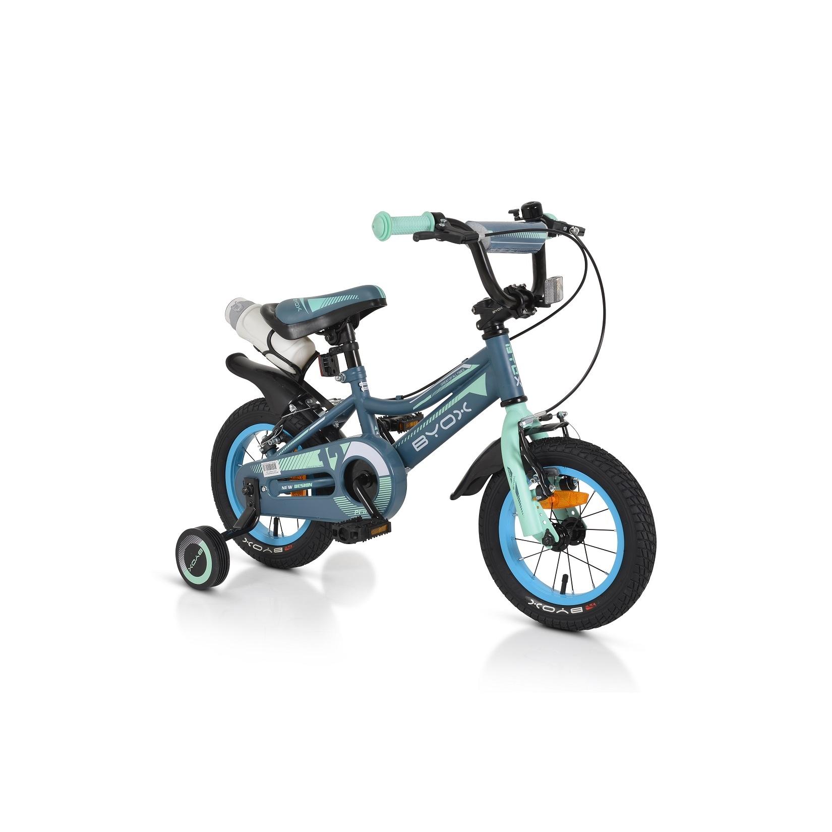 Byox Kinderfahrrad 12 Zoll Prince, sportliches Design, Stützräder, Kettenschutz grau blau