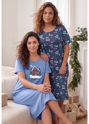 Plus Size Women's 2-Pack Long Sleepshirts by Dreams & Co. in Evening Blue Home (Size M/L) Nightgown