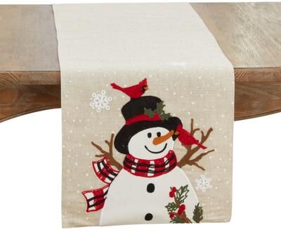 Saro Lifestyle "Linen Blend Snowman Table Runner - 16""x70"""