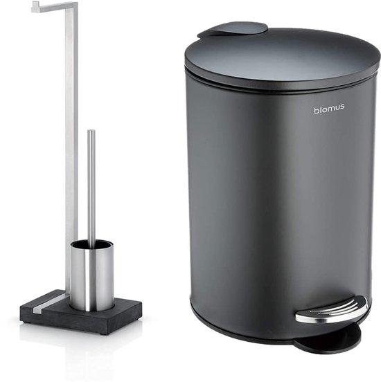 Viel-Wechsel Toiletborstelset aus mattem Edelstahl, Toilettentür (63,5 x 15 x 20 cm) & Pedaalemmer aus gepanzertem Stahl, Anthrazit, 3L (24,5 x 17 x 17 cm, Anthrazit)