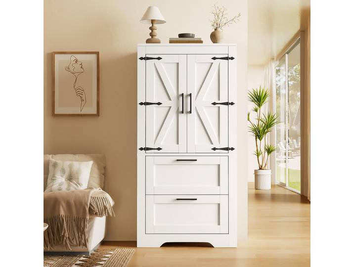 Fine Life Pro Sideboard Seitenschrank Landhausstil, weiß, Scheunentür-Design