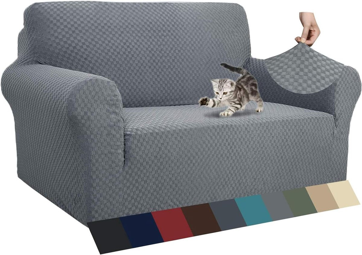 Jacquard bankhoes voor 2-zits bank, super stretch met antislip, huisdiervriendelijke meubelbeschermer, lichtgrijs