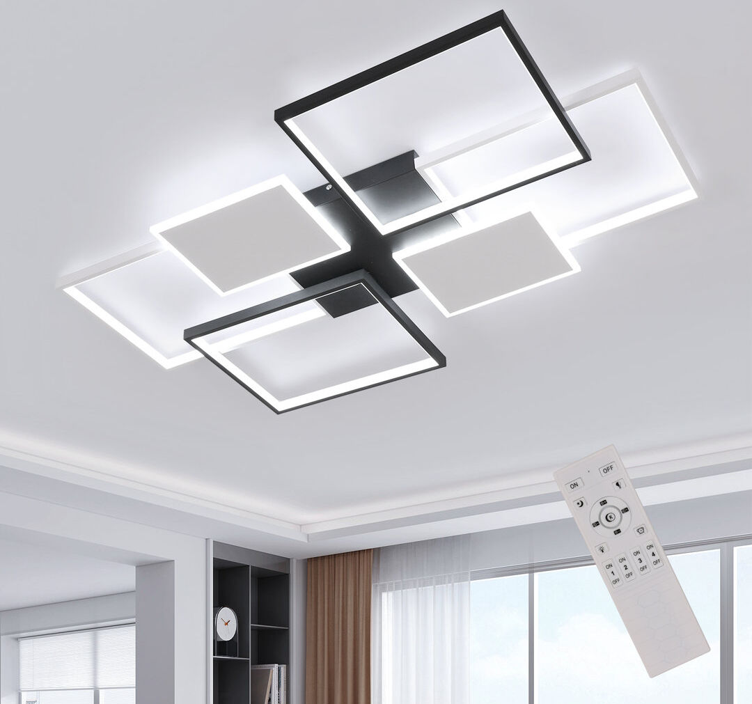 Metro Creative Geometric Dimming Square LED Ceiling Light With Remote Matte Black;White 5.5cm H X 110cm W X 70cm D