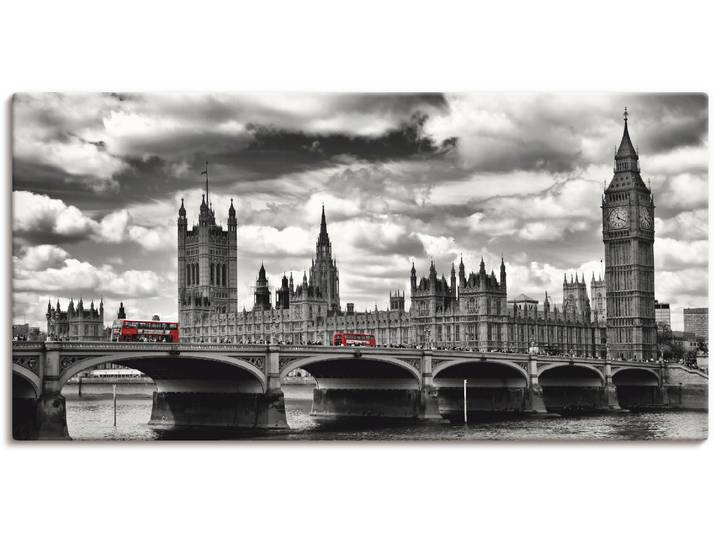Leinwandbild ARTLAND London Westminster Bridge & Red Buses , schwarz (farbe bild(er): schwarz), B:100cm H:50cm, Bilder, Leinwandbild, auf Holzrahmen gespannt
