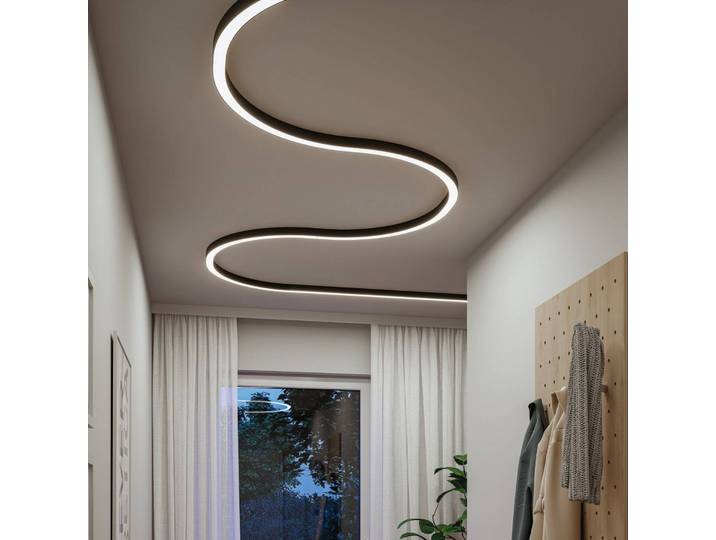 Paulmann LED-Lichtleiste Linion, schwarz, 90° Kurve, 3.000 K dimmbar, schwarz, für Wohn- / Esszimmer, Aluminium, Modern