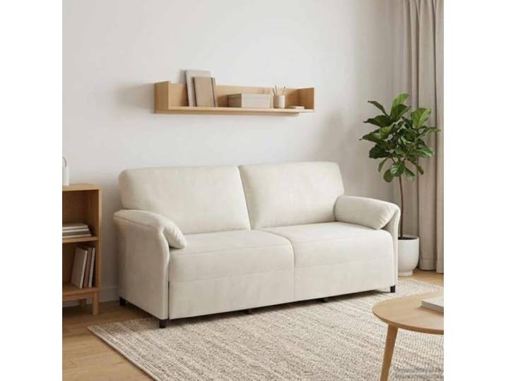 pokgdf 3-Sitzer Samtsofa Creme 198 x 83 x 95 cm Robuster Metallrahmen, Schaumpolster, geschwungene Armlehnen, pflegeleicht mit Tuch