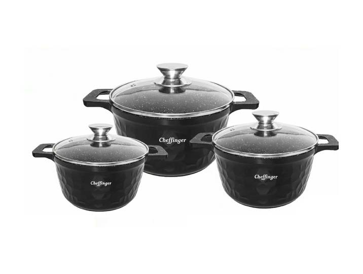 Cheffinger Topf-Set Kochtopf Kasserolle Topf Set 6-tlg Glasdeckel Induktion Cheffinger, Material: Aluminium, Metall, Glas