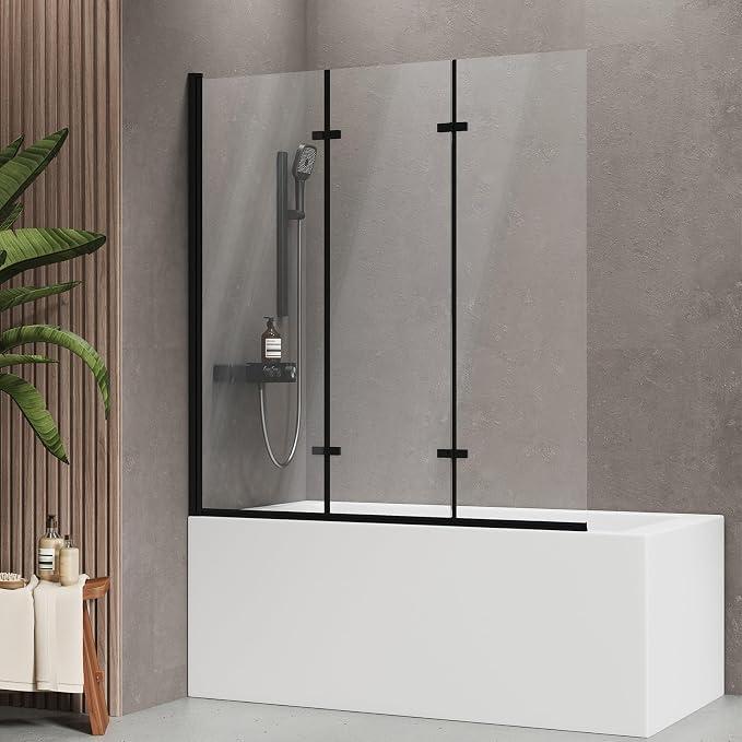 Duschwand für Badewanne 130 x 140 cm 3-teilig Faltbar Badewannenfaltwand, 180° Schwenkbar Badewannenaufsatz Faltwand Duschtrennwand Duschabtrennung, 6 mm ESG Sicherheitsglas Leicht zu Reinigen