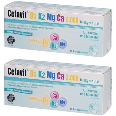 Cefavit D3 K2 Mg Ca 2.000 Trinkgranulat 2x 2x10 St Granulat zur Herstellung einer Susp. zum Einnehmen