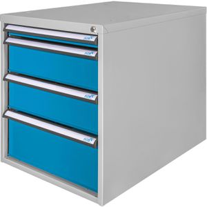 ADB Schubladenschrank 52524, aus Metall, 4 Schübe, blau / lichtgrau (B/H/T) 53x65x70cm