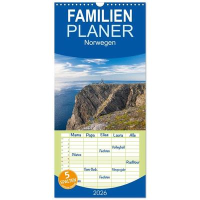 Familienplaner 2026 - Norwegen mit 5 Spalten (Wandkalender, 21 x 45 cm) CALVENDO