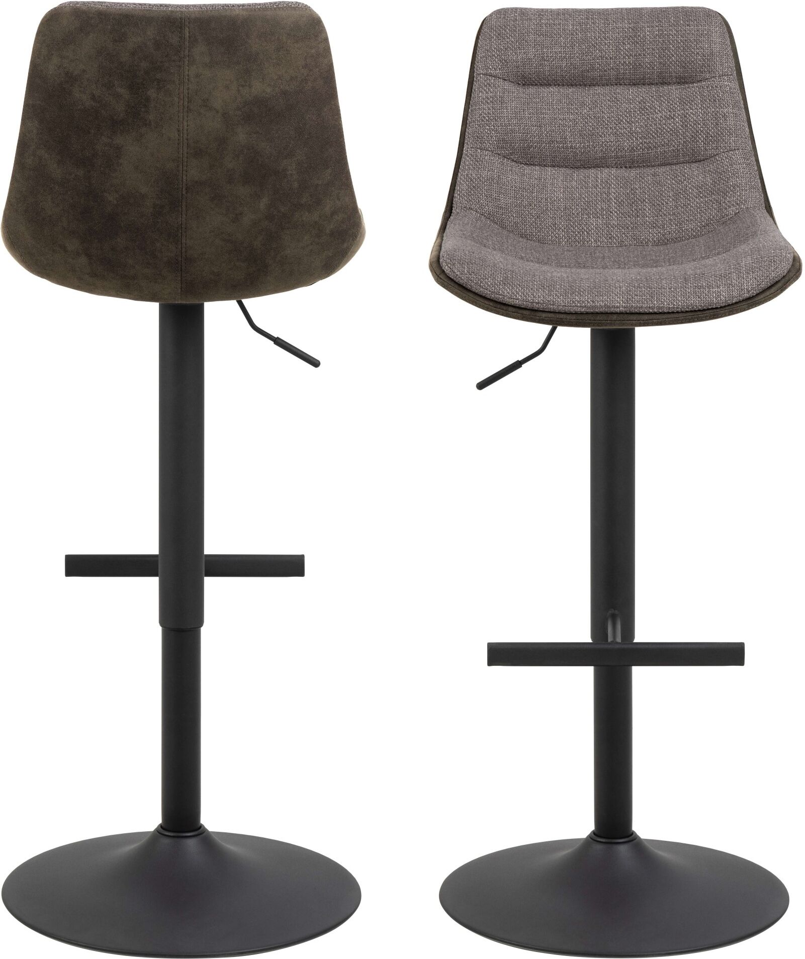 Barhocker ACTONA GROUP "Adisa Barstuhl, Küchenstuhl", schwarz (anthrazit, graubraun), B:47cm H:95cm T:52,5cm, 100% Polyester, Hocker, Barhocker, Stoff, schwarzer Trompetenfuß, Gasfeder, drehbar, 2er-Set