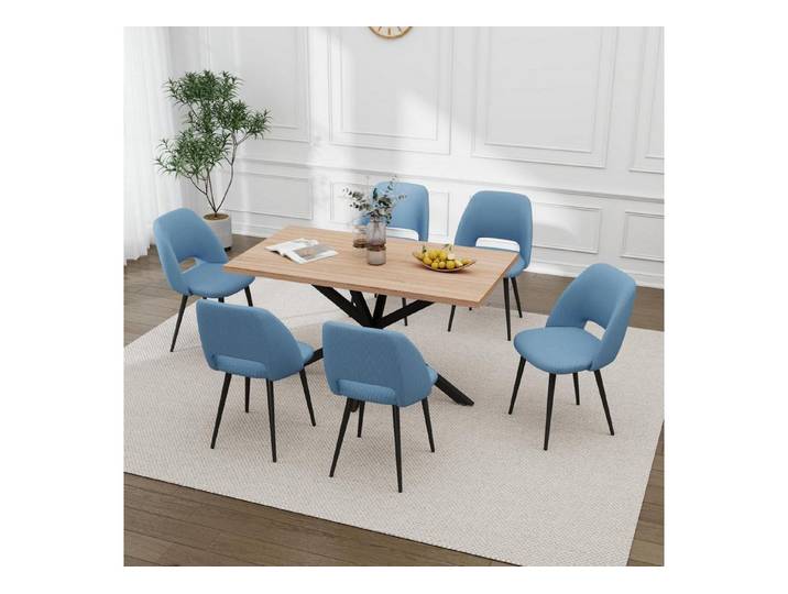 LuxusKollektion Esstisch Esstisch Stuhlset 140x80x75cm MDF 6er Cord Helle Farbe Blau (1-St)