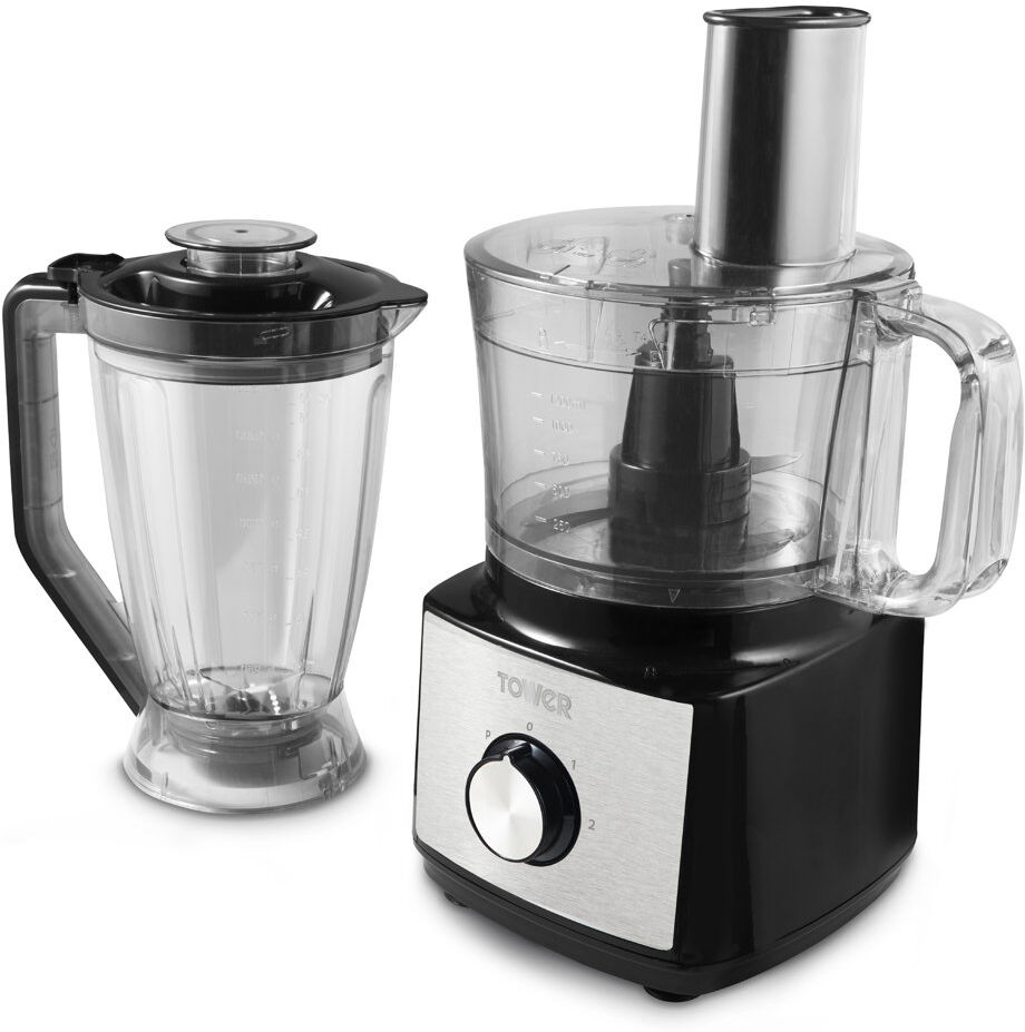 Tower Multi-Function Food Processer & Blender with 2L Mixing Bowl, 1.8L Jug, 2 Speed Settings & Pulse Function, 750W Black 2000ml