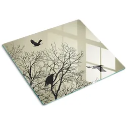 GLASPLATTE 60x52 cm Raben auf einem Baum