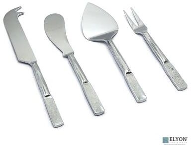 Elyon Tableware Elyon Carbery Reflective Silver 4 Piece Cheese Knife Set Indian Artisan-Made Set Hand-Forged Stainless Steel