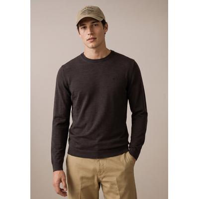 Wollpullover FYNCH-HATTON, Herren, Gr. L, braun (soil), Strick, Obermaterial: 100% Wolle, bestickt, unifarben, regular fit hüftbedeckend, Rundhals, Pullover, mit Wolle