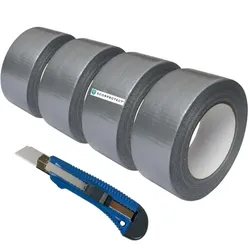 4x Gewebeklebeband silbergrau Panzertape Gaffaband 48 mm x 50 m + Cuttermesser