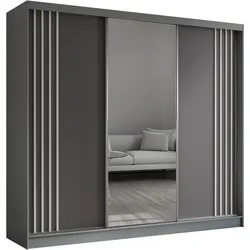 KLEIDERSCHRANK mit Spiegel-Schiebetüren und Aluminium-Leisten - NALLA - 240 cm Grau+Grau+Weiß