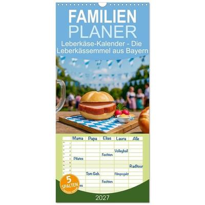 Familienplaner 2027 - Leberkäse-Kalender - Die Leberkässemmel aus Bayern mit 5 Spalten (Wandkalender, 21 x 45 cm) CALVENDO