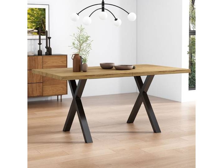 Table à Manger Rectangulaire Table à Manger Moderne Minimaliste en Fer Forgé Design Jambes Croisées 140x80x76cm Chêne