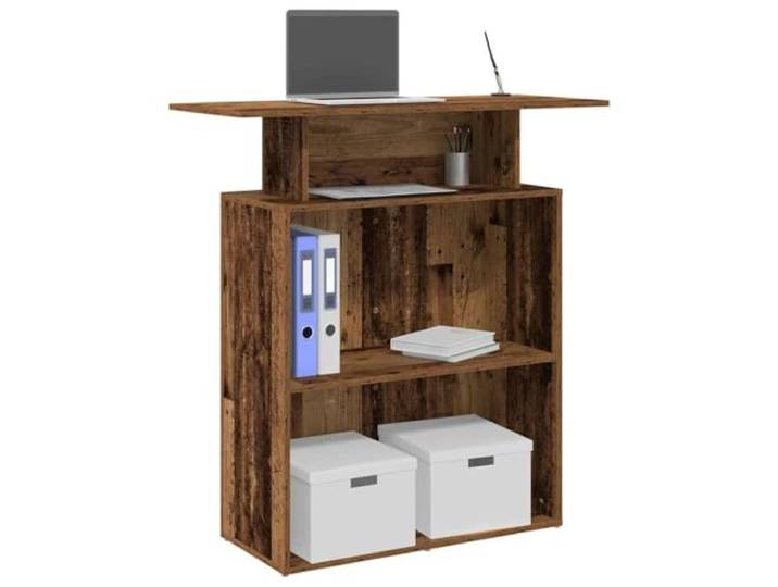 KFGWERSTY Empfangstheke 100 x 40 x 104 cm, Altholz-Optik Holzwerkstoff integriertes Regal für Büromaterial, für Firmenbüros und Hotellobbys, max. Belastbarkeit, Holzwerkstoff