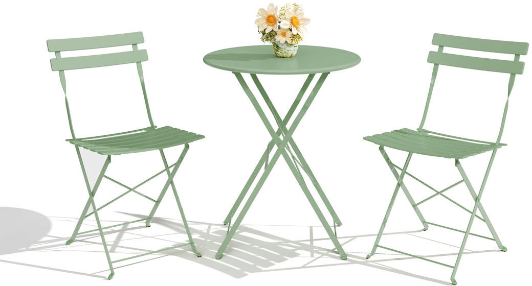 Dakota Fields 3-Piece Folding Bistro Set, Foldable Patio Furniture Set with Frame, Outdoor Bistro Table and Chairs Set of 2 for Patio, Garden and Balcony Green