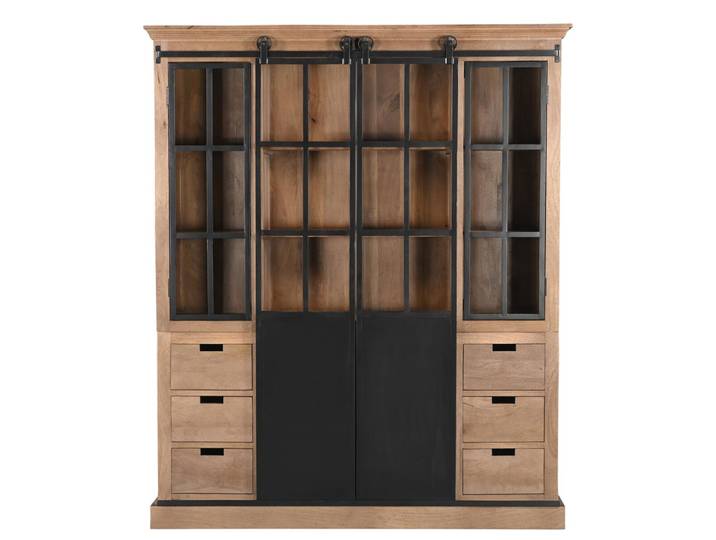 Buffetschrank massiv STUPORE Industrial Eisen Schiebetüren Vitrine
