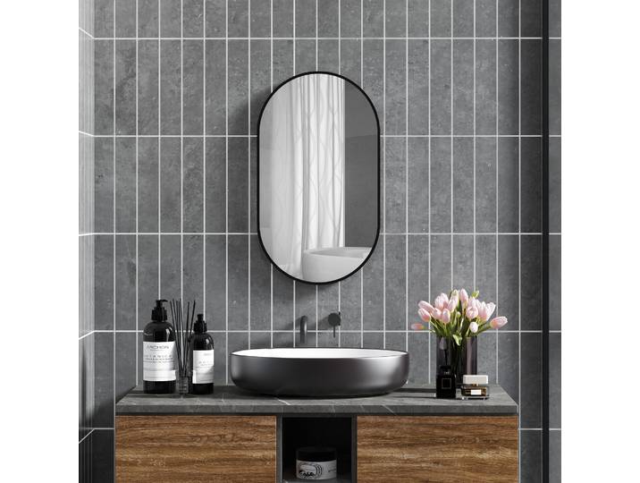 HOMCOM Miroir Ovale 40x70cm Aluminium Noir Minimaliste