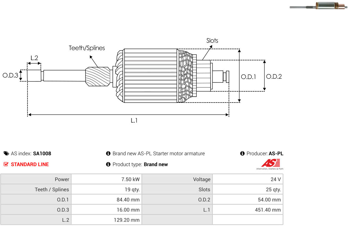 As-Pl Anker, Starter Sa1008 84,40mm