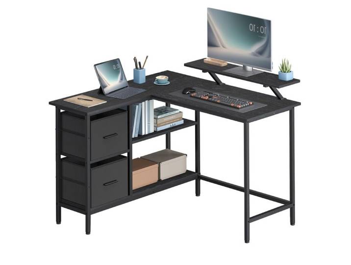 Bureau Informatique d'Angle Ergonomique avec 2 Tiroirs 115 x 105 x 90 cm Noir