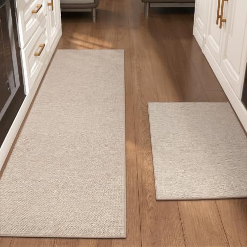 Color&Geometry Keukenloper 2-pack antislip wasbaar, Beige, B: 43 cm, D: 75 cm en B: 43 cm, D: 150 cm