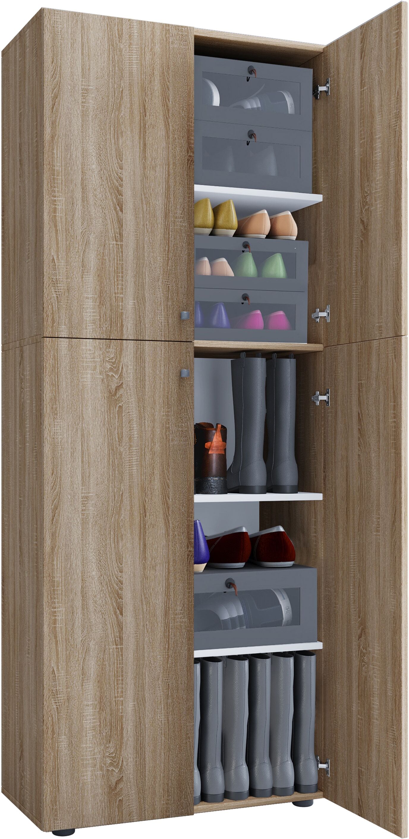 Schuhschrank VCM "XL Holz Großer Schuhschrank Schuhkommode Lona 5", braun (sonoma, eiche (sägerau)), B:70cm T:40cm, Obermaterial: 100% Holz Wood., Schränke, Schuhschrank