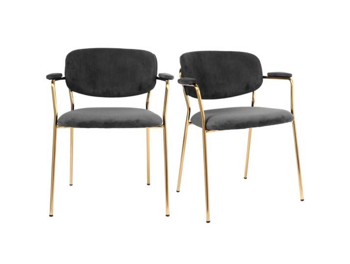 Chaise en tissu cotelé carbone et métal doré brossé(x2)
