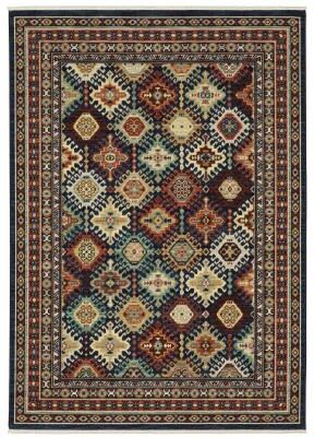 Style Haven Leander Tribal Panel Navy/ Multi Fringed Wool Blend Rug-