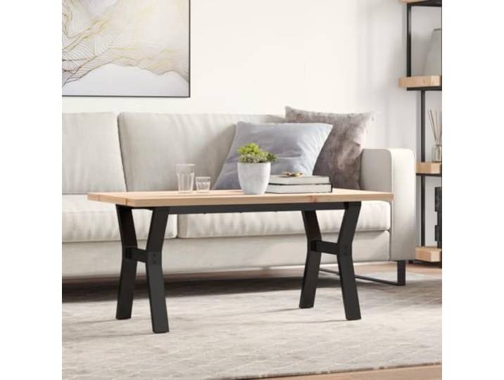 TEKGHUT Couchtisch Mit Y-Gestell 100x50x45,5 cm Massivholz Kiefer Stahl Massivholz natur, Stahl Y-Gestell, 100x50x45,5 cm, Wohnzimmer, Ablagefläche, modern, langlebig