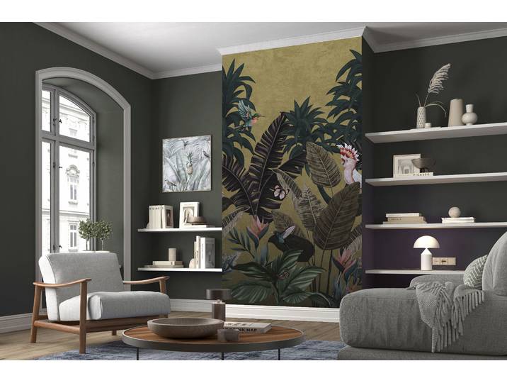 Fototapete FASHION FOR WALLS Tropical Twilight , gold (goldfarben), B:1,5m L:2,7m, Vlies, Tapeten, Fototapete, Phthalate frei