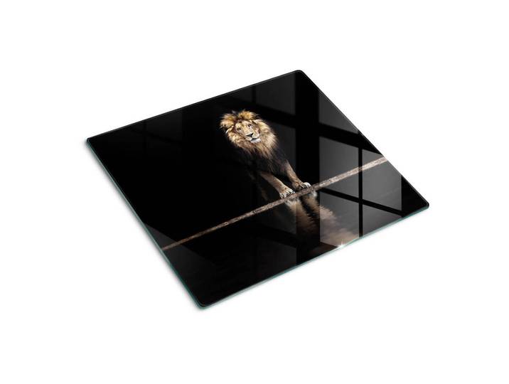 Tulup Glasplatte 60x52 cm Porträt eines Löwen, Braun, Glas, 60x0.4x52 cm, Küchen, Küchenelektrogeräte, Herde, Herdabdeckplatten