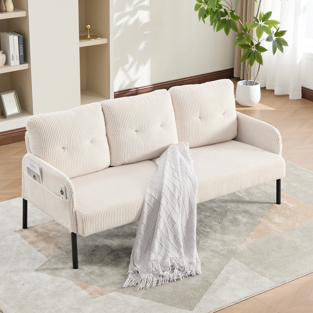 Rebrilliant 3 Seater Corduroy Sofa Beige Corduroy 80cm H X 171cm W X 72cm D