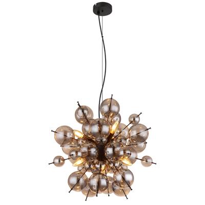 GLOBO LIGHTING Hängeleuchte "UDO", silber (schwarz matt), 6, Ø 55cm H: 120cm, 1 Stk., Leuchten, Hängeleuchte Schwarz, Glaskugeln Rauch, höhenkürzbar, E14, Hängeleuchte