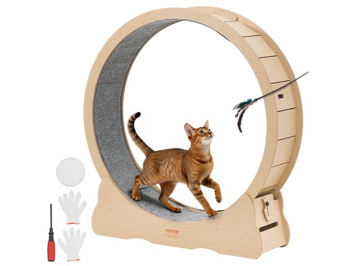 Vevor Roue Pour Chat 120 Cm Roue Deexercice Pour Chat 8\,6-12\,7 Kg Tapis Roulant Pour Chats Interieur Pour Course Marche Entrainement\, Avec Piste En Moquette\, Mecanisme De Verrouillage\, Couleur Bois