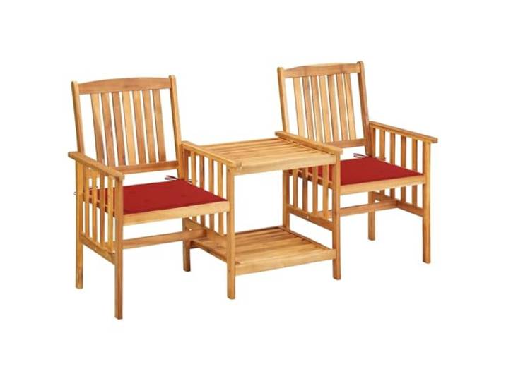 Acacia massif huilé ensemble bistrot jardin terrasse rouge 2 chaises table Chaises de jardin avec table à thé et coussins Acacia solide, Ensemble Bistro Bois Massif pour Terrasse et Balcon, Fauteuil 2