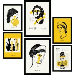 POSTER Set Mit 6 In Schwarzer Tinte Büsten Von Der Griechischen Mythologie Inspirierte Drucke Für Innenarchitektur A3 & A4 Schwarzer Rahmen