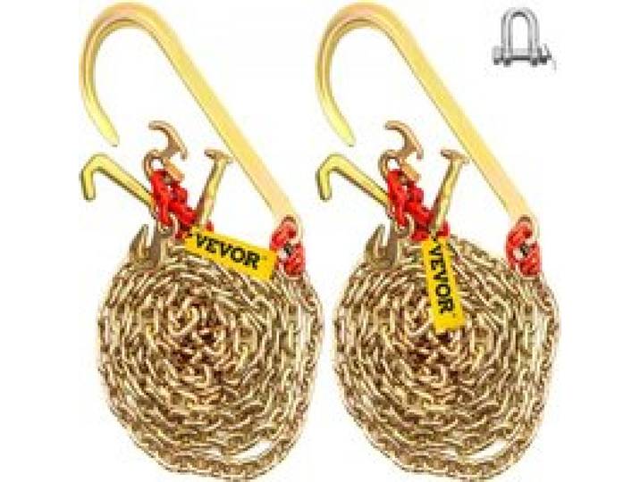 VEVOR J-Hakenkette, 38 x 15 cm Zaumzeug-Abschleppkette, G80 Zaumzeug-Transportkette, Kette aus legiertem Stahl mit 2 G70 J-Haken, 4200 kg Abschlepphaken für LKWs, J-Haken-Abschleppgurte 2 Stück