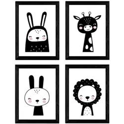 POSTER Set mit 4 Kaninchenblättern, Giraffe, Leon und Maus Tieren A3 Rahmenlos