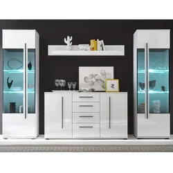 Esszimmer Wohnwand in Weiß Hochglanz modern (vierteilig)