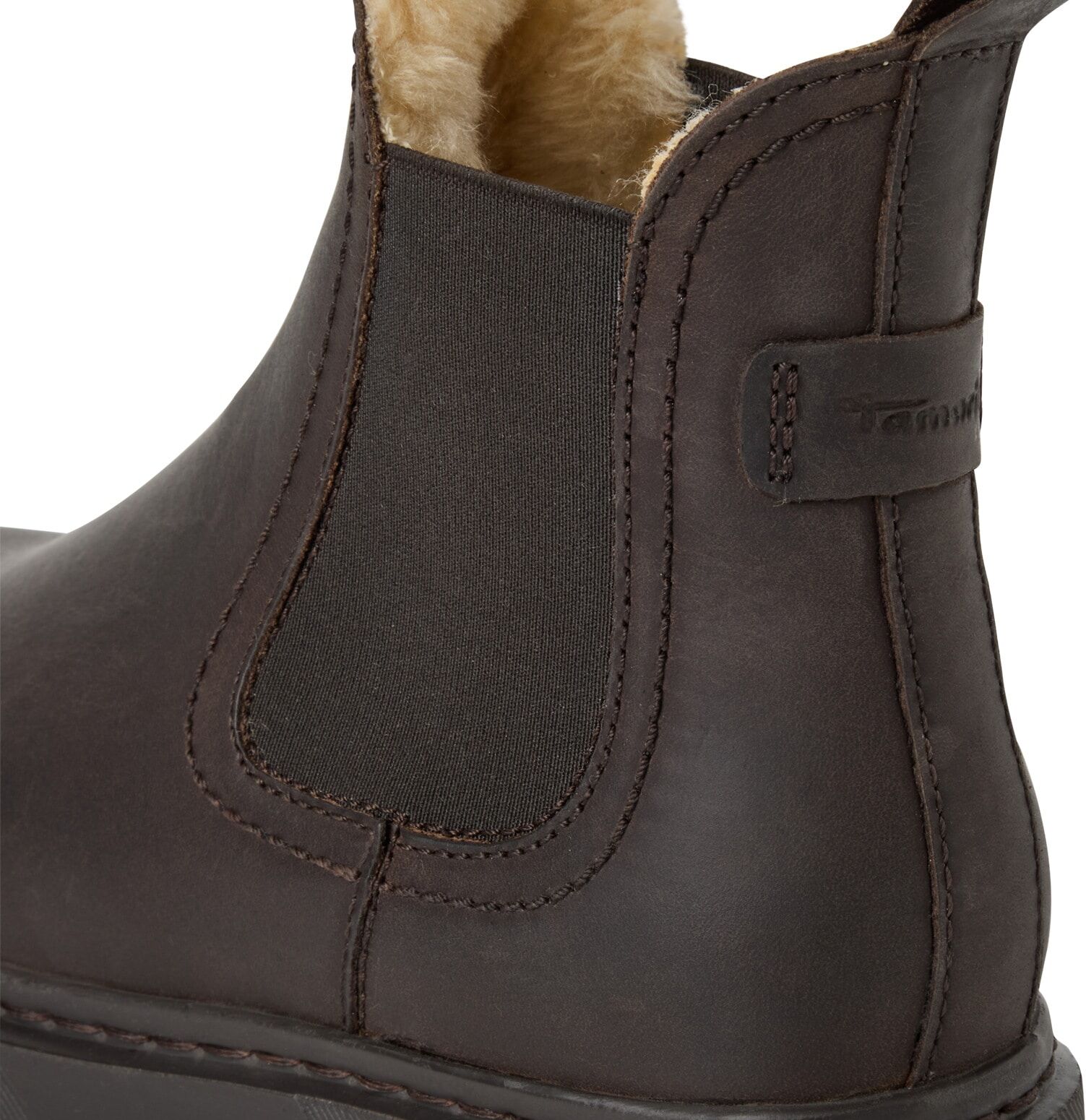 Winterboots TAMARIS, Damen, Gr. 37, Warmfutter, dunkelbraun, Elastischer Einsatz, Leder, unifarben, Schuhe Winterboots, Blockabsatz, Chelseaboots, Schlupfschuh, beidseitiger Stretcheinsatz