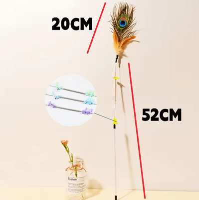 Inspire Curations Peacock Feather Interactive Cat Wand Toy silver Handle