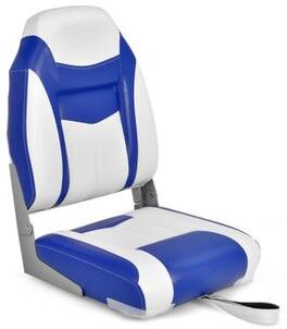 Costway High Back Folding Boat Seat with Blue White Sponge Cushion and Flexible Hinges-Blue